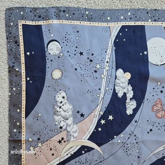 NWT Ann Taylor Silk Square Scarf Celestial Moon Stars Butterflies - Picture 5 of 12